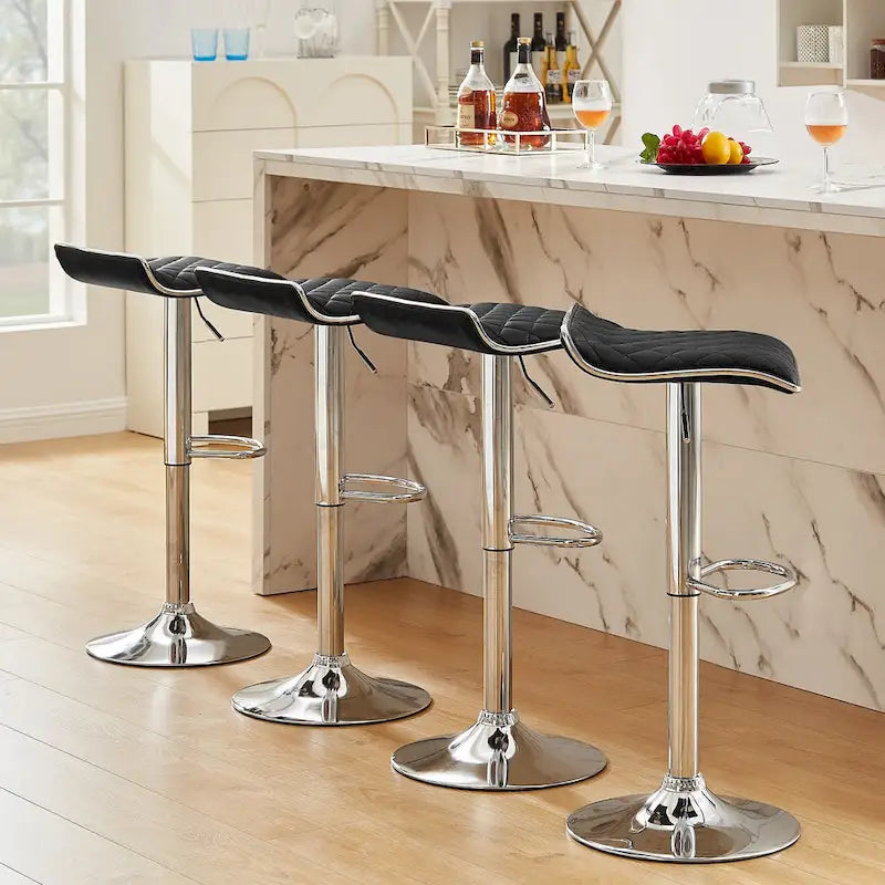 VECELO Barstools Adjustable Height Faux Leather Backless Modern Swivel Bar Stools, Bar Stools Set of 4