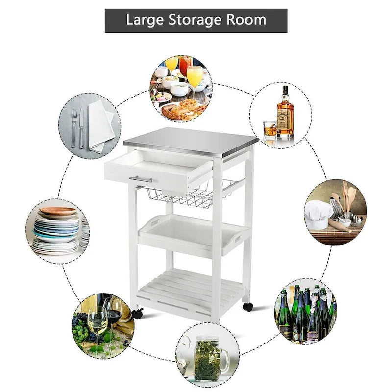 Rolling Kitchen Trolley Storage Basket And Drawers Cart - 18.5 x 14.5 x 33 ( L x W x H )