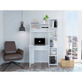 Writing Desk with 6-Shelf Bookcase, Laptop Table, Built-in Cabinet