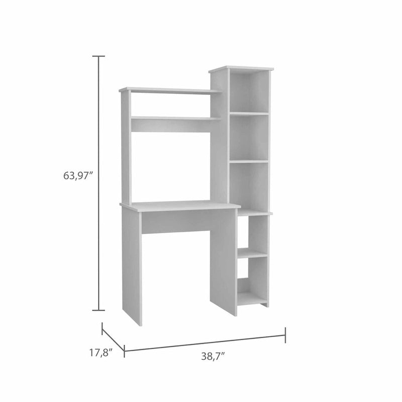 Writing Desk with 6-Shelf Bookcase, Laptop Table, Built-in Cabinet