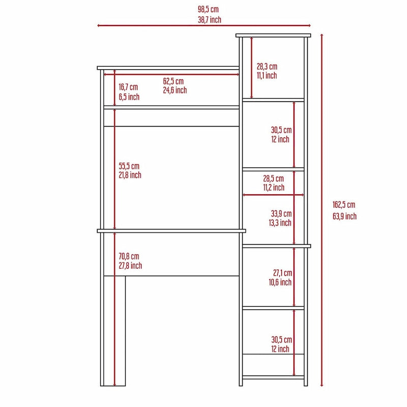 Writing Desk with 6-Shelf Bookcase, Laptop Table, Built-in Cabinet