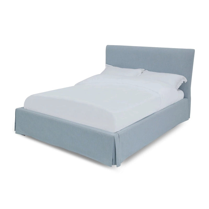 Shelby Upholstered Skirted Sky Blue Storage Panel Bed