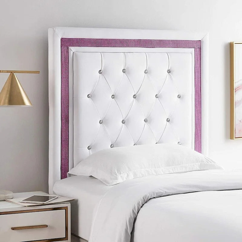 Tavira Allure College Dorm Headboard - White with Purple Crystal Border by DormCo