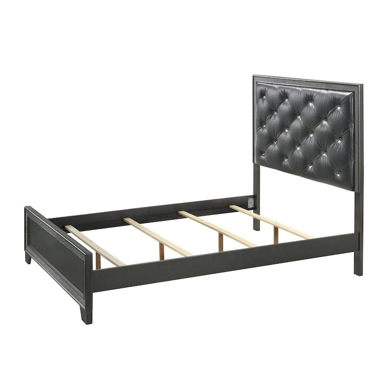 Hoyt Dark Gray Faux Leather Upholstered Tufted King Panel Bed