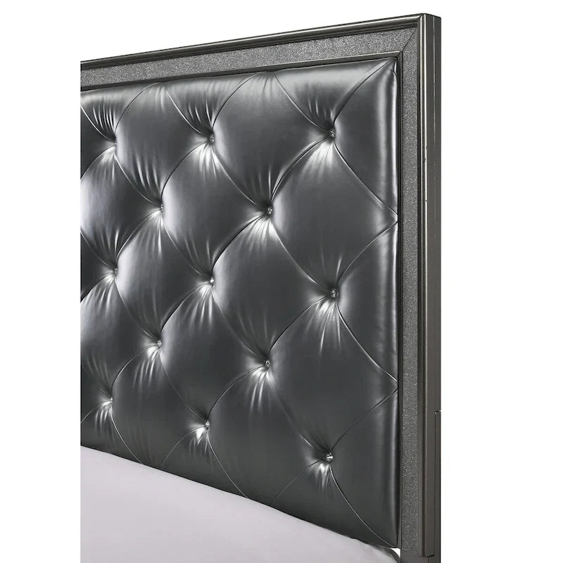 Hoyt Dark Gray Faux Leather Upholstered Tufted King Panel Bed
