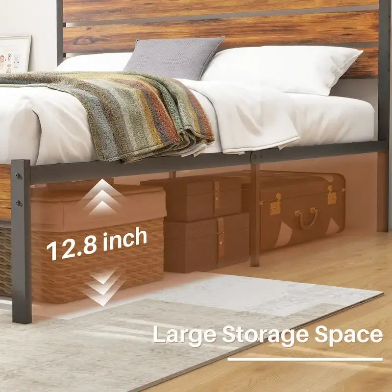 Wood Platform Bed Wood Bed Frame with Headboard, No Box Spring Needed