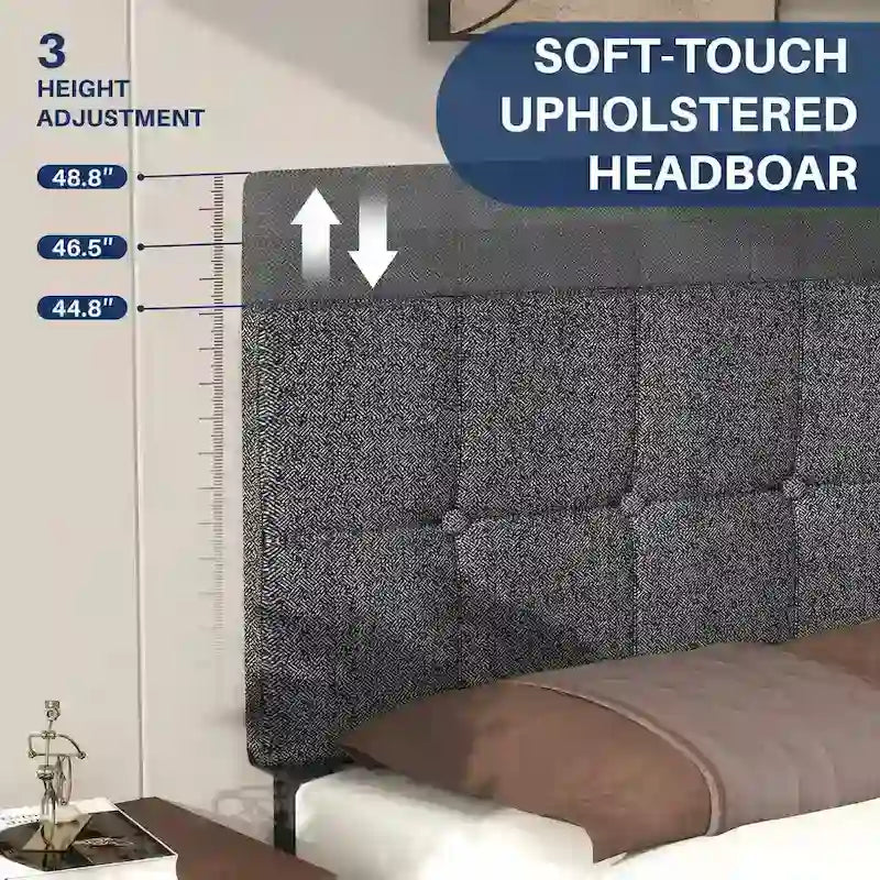 Wood Platform Bed Wood Bed Frame with Headboard, No Box Spring Needed