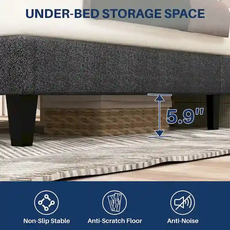 Wood Platform Bed Wood Bed Frame with Headboard, No Box Spring Needed
