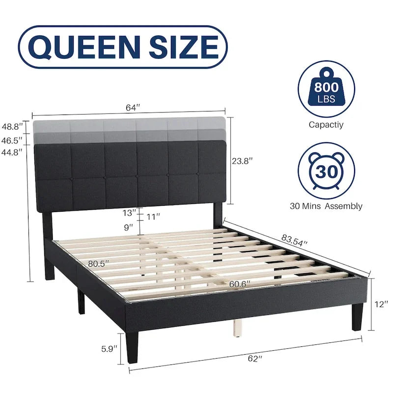 Wood Platform Bed Wood Bed Frame with Headboard, No Box Spring Needed
