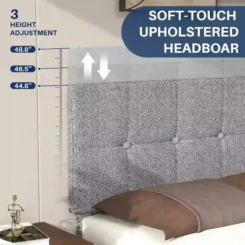 Wood Platform Bed Wood Bed Frame with Headboard, No Box Spring Needed
