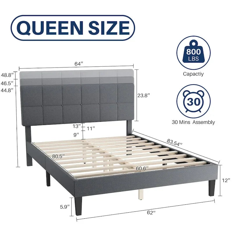 Wood Platform Bed Wood Bed Frame with Headboard, No Box Spring Needed