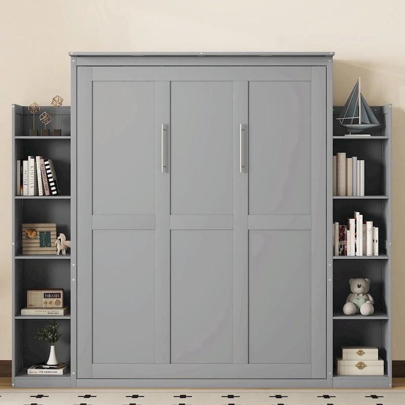 Queen Size Murphy Bed with Shelves and LED Lights