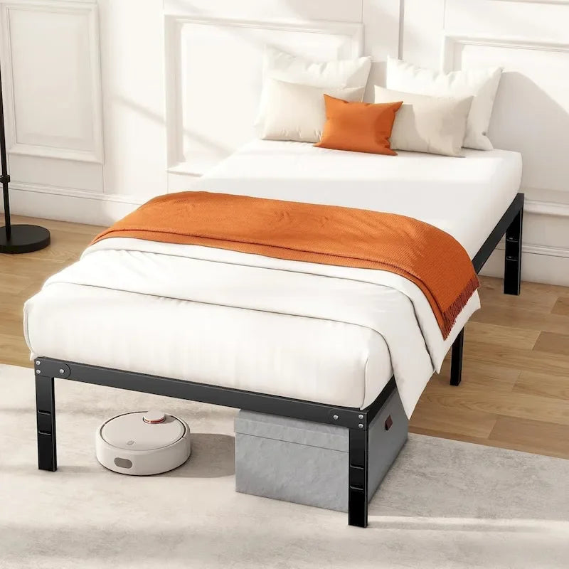 Bed Frame, Metal Platform Frames No Box Spring Needed, Heavy Duty with Storage Space, 14 Inches High, Sturdy Steel Slat Support