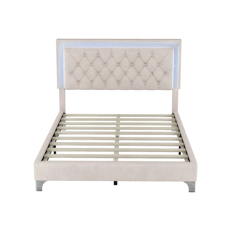 Upholstered Bed Frame with LED Lights