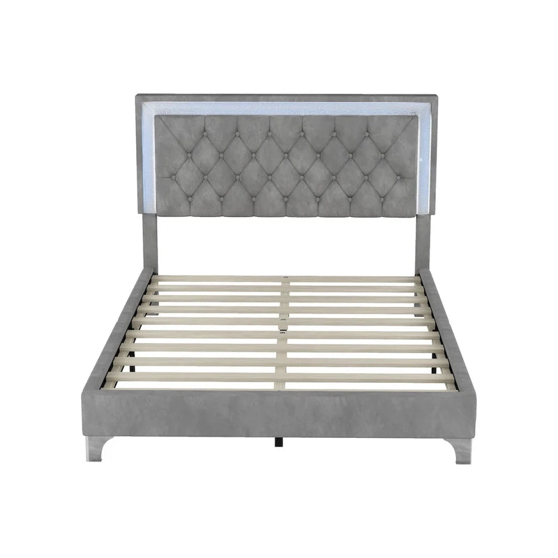 Upholstered Bed Frame with LED Lights