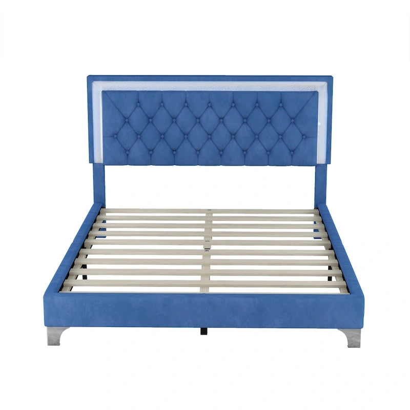 Upholstered Bed Frame with LED Lights