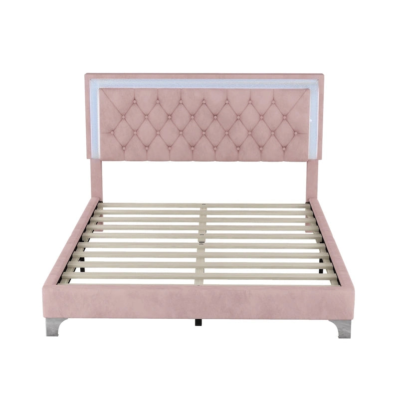 Upholstered Bed Frame with LED Lights