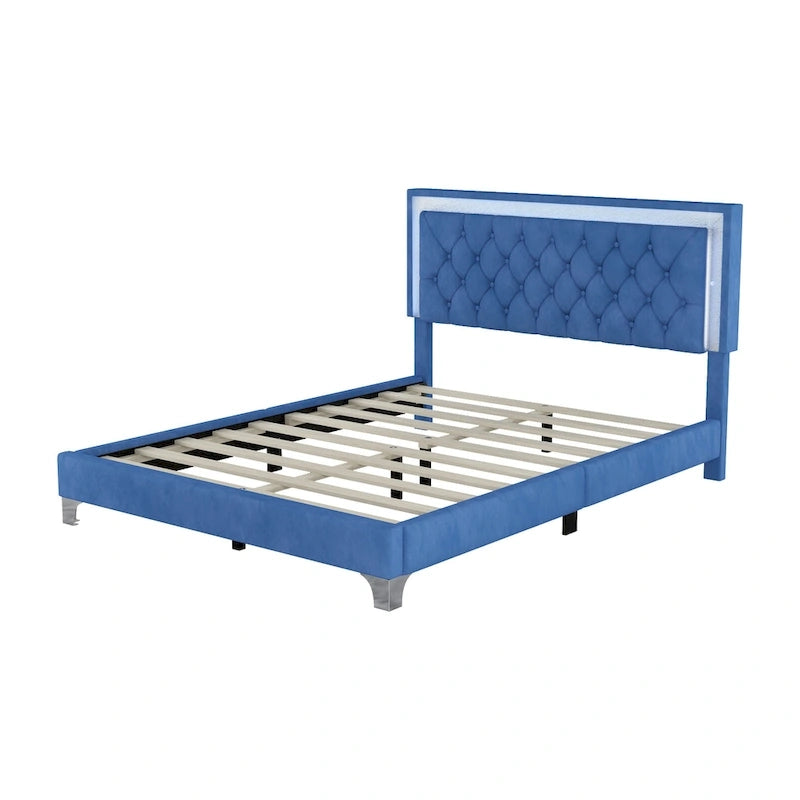 Upholstered Bed Frame with LED Lights