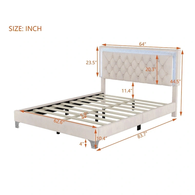 Upholstered Bed Frame with LED Lights