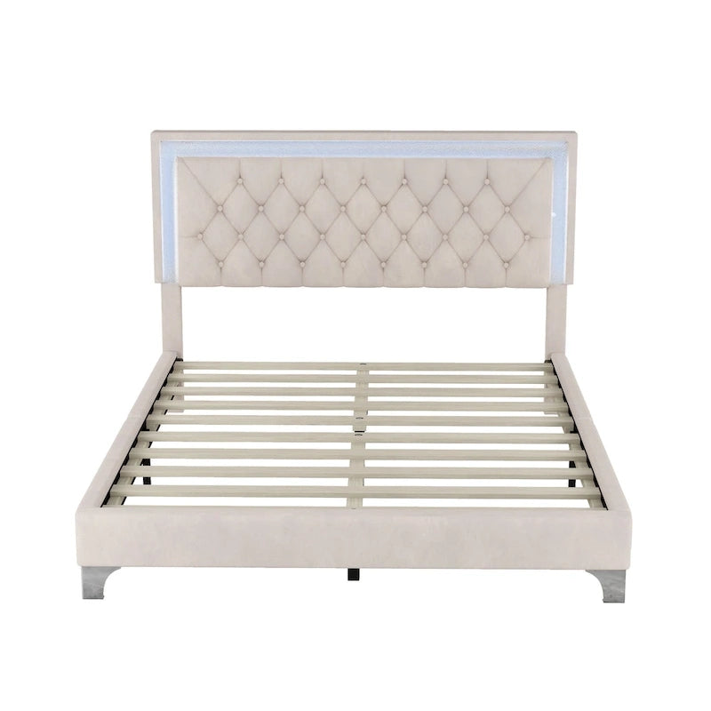 Upholstered Bed Frame with LED Lights