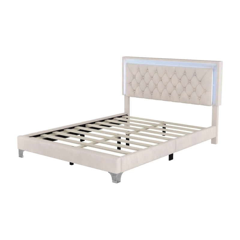 Upholstered Bed Frame with LED Lights