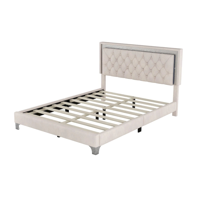 Upholstered Bed Frame with LED Lights