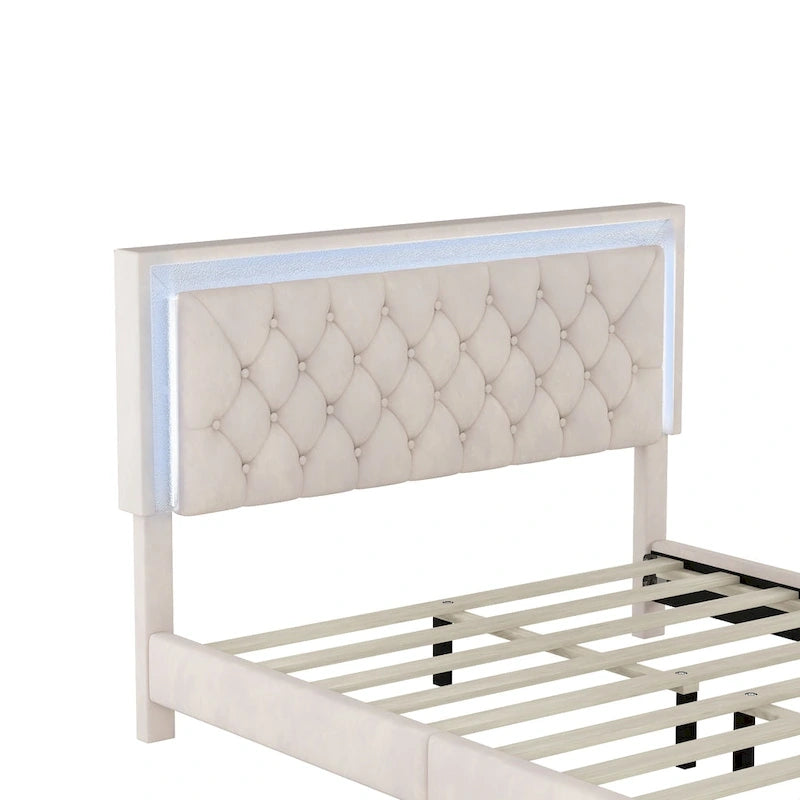 Upholstered Bed Frame with LED Lights