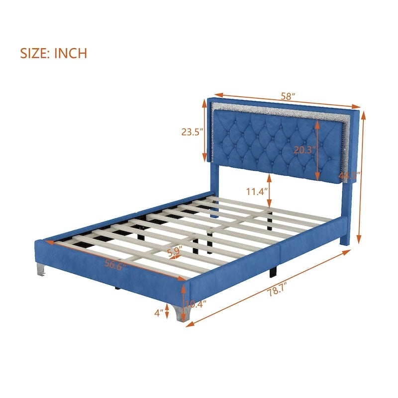 Upholstered Bed Frame with LED Lights