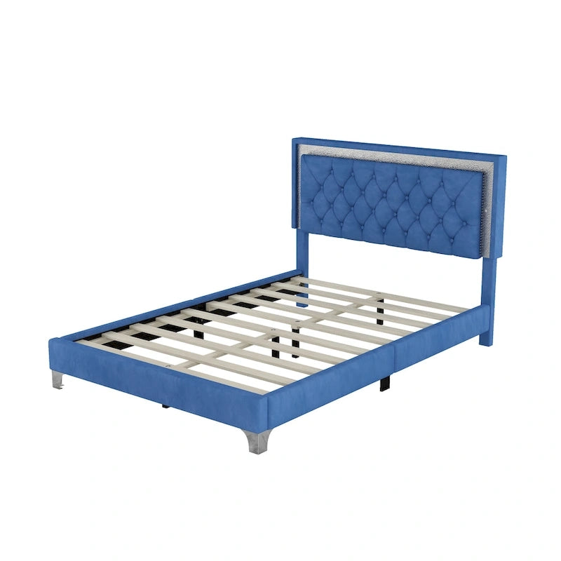 Upholstered Bed Frame with LED Lights