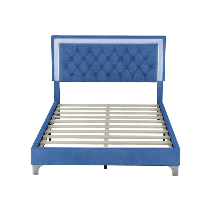 Upholstered Bed Frame with LED Lights
