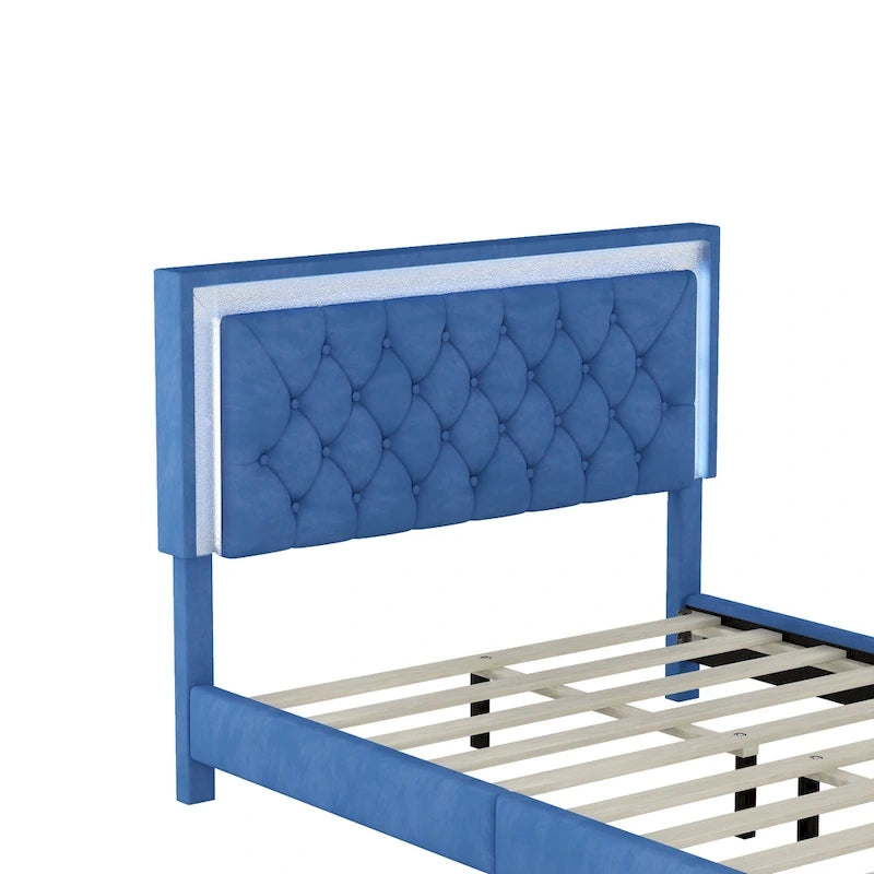 Upholstered Bed Frame with LED Lights