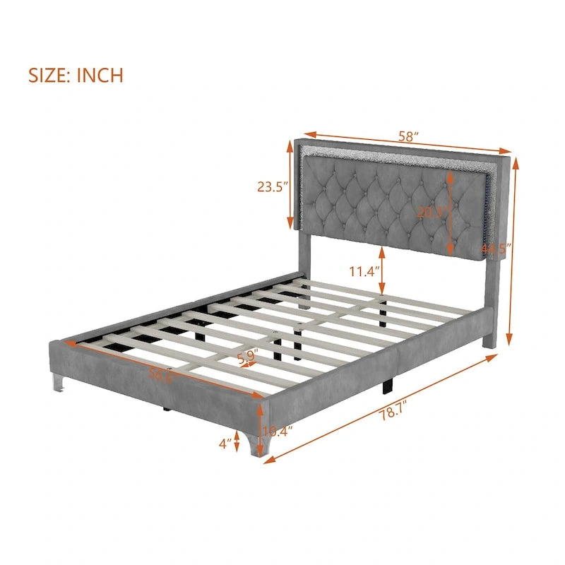 Upholstered Bed Frame with LED Lights
