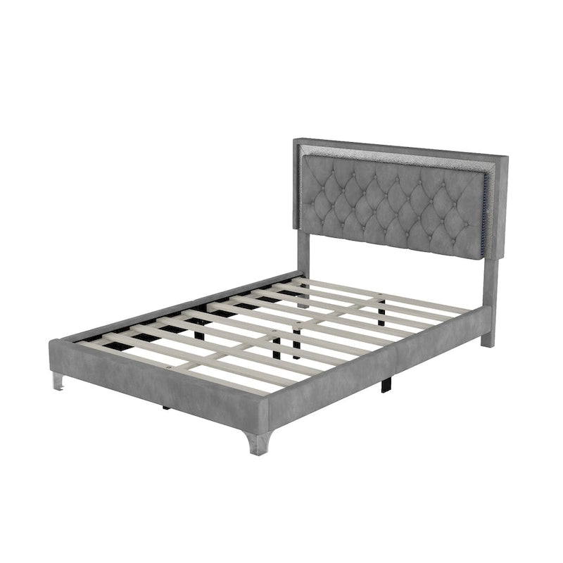Upholstered Bed Frame with LED Lights