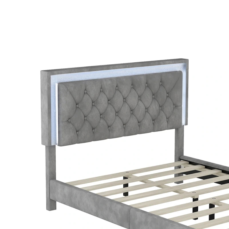 Upholstered Bed Frame with LED Lights