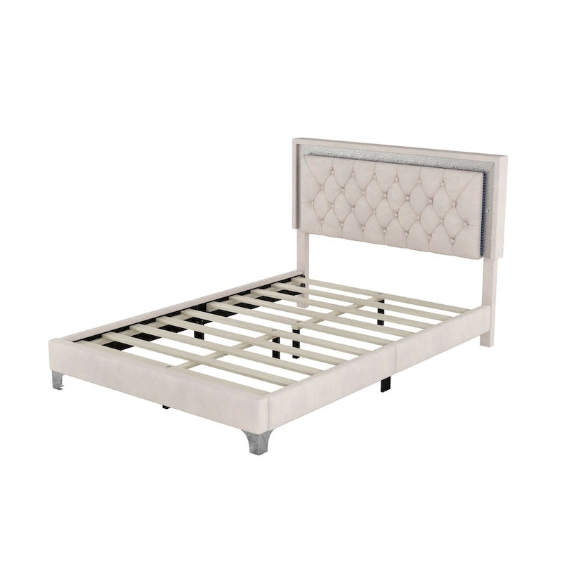 Upholstered Bed Frame with LED Lights