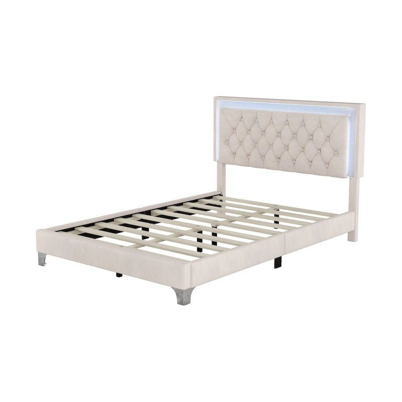 Upholstered Bed Frame with LED Lights