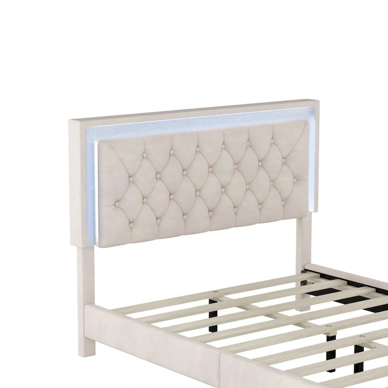 Upholstered Bed Frame with LED Lights
