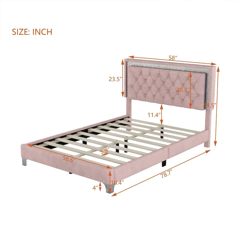 Upholstered Bed Frame with LED Lights