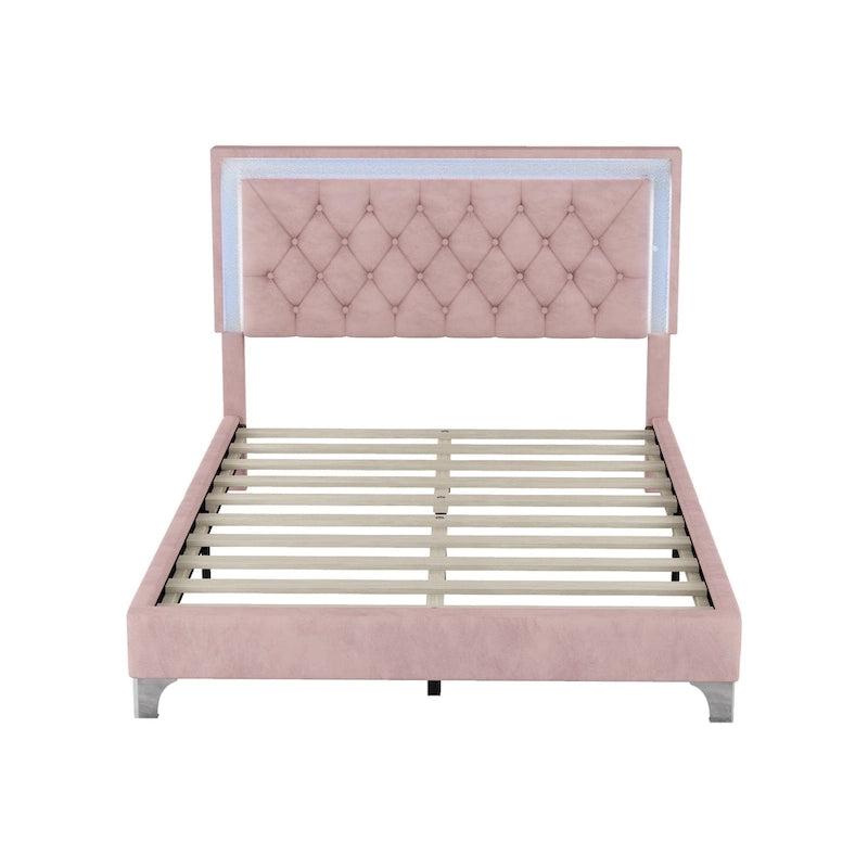 Upholstered Bed Frame with LED Lights