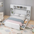Full Size Wood Bed with All-in-One Cabinet and Shelf