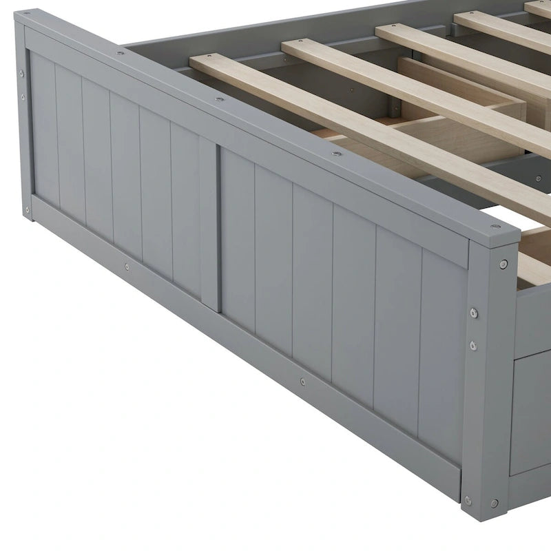 Full Size Wood Bed with All-in-One Cabinet and Shelf