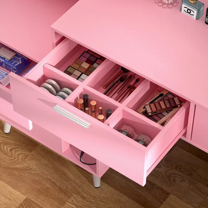 Makeup Vanity with Pegboard and Hutch, Bedroom Vanity Table with Charge Station and LED Light - N/A