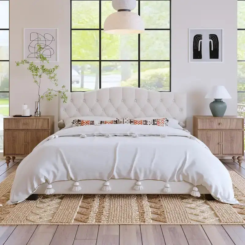 Upholstered Platform Bed with Curved Headboard by Harper&Bright Designs