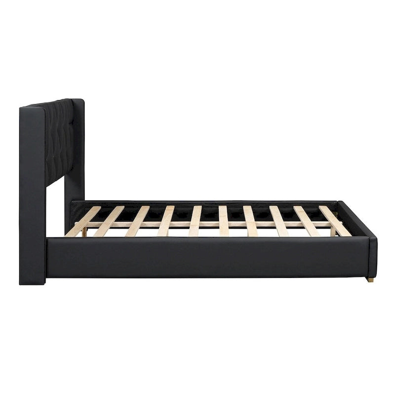 Full Size Leather Upholstered Platform Bed with Wood Frame