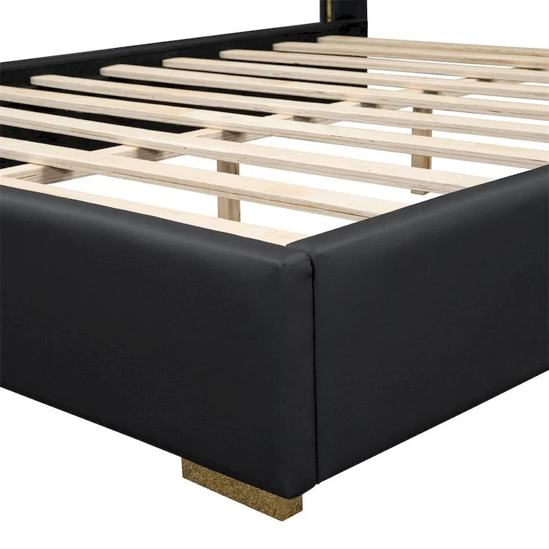 Full Size Leather Upholstered Platform Bed with Wood Frame