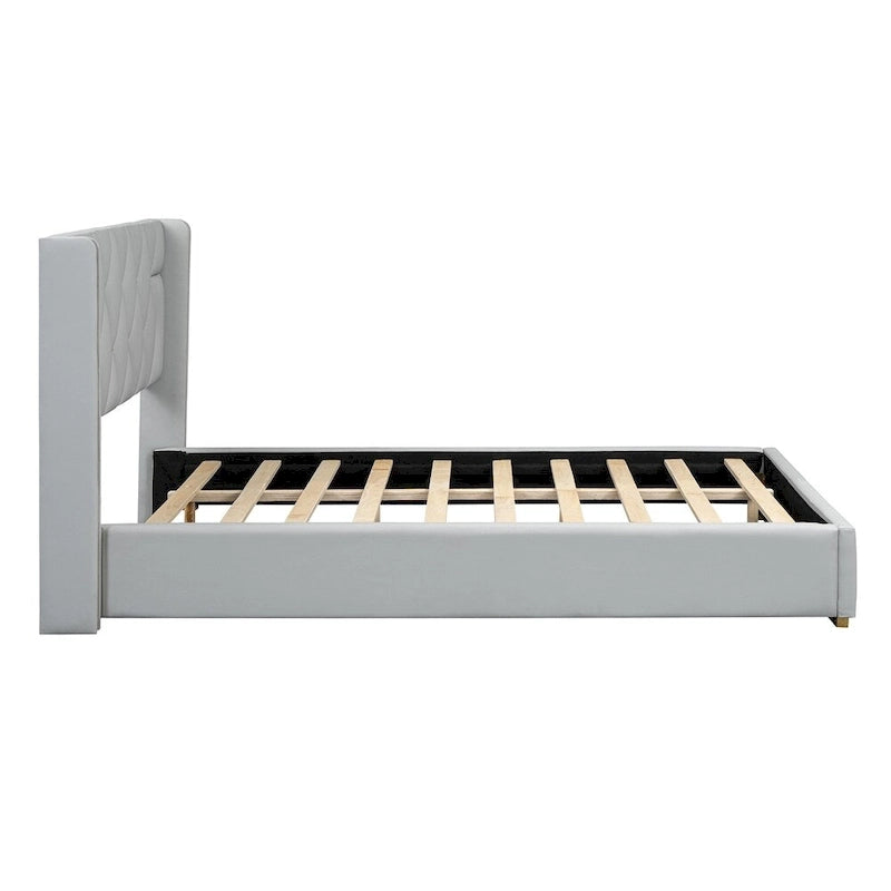 Full Size Leather Upholstered Platform Bed with Wood Frame