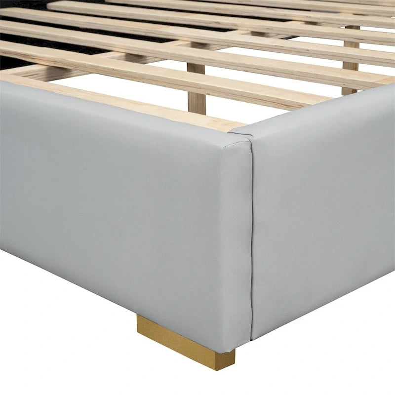 Full Size Leather Upholstered Platform Bed with Wood Frame