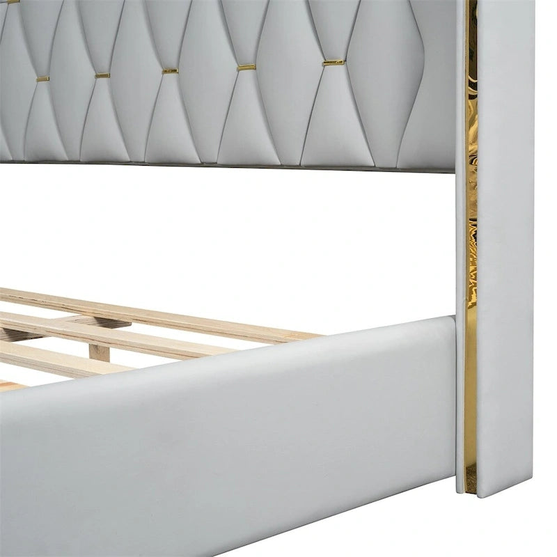 Full Size Leather Upholstered Platform Bed with Wood Frame