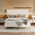 Wood Frame Queen Platform Bed Frame with Horizontal Stripe Headboard Upholstered Bed Frame Wood Slat,No Box Spring Needed