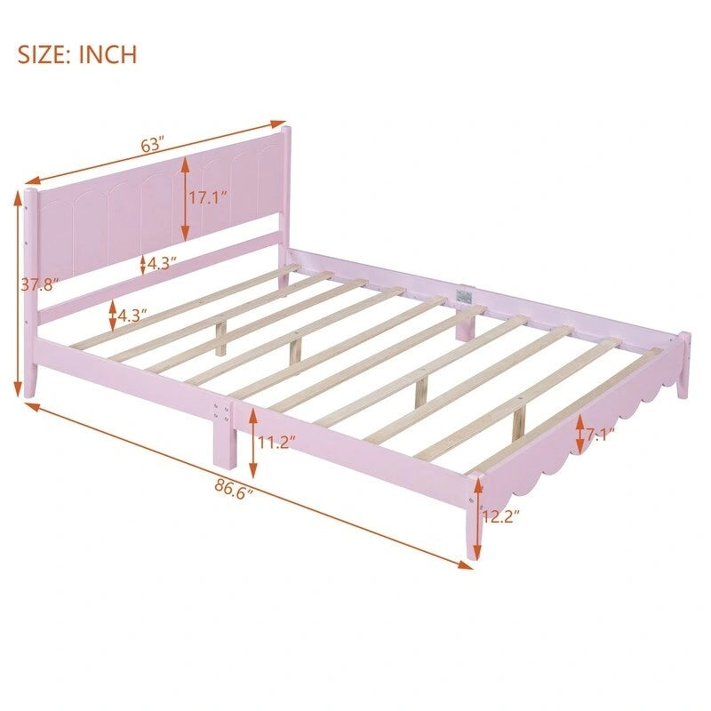 Queen Size Wood Platform Bed with Rectangular Headboard
